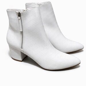 J. Adams White Croc-Embossed Ankle Boots with Block Heel NEW